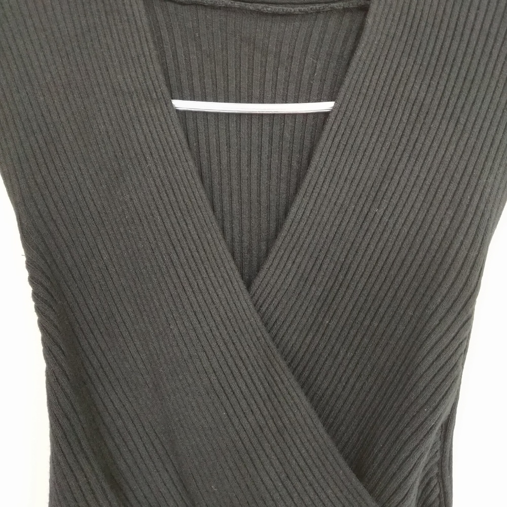 Black Ribbed Wrap Top - Picture 3 of 3